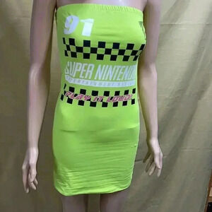 Super Nintendo body con neon green tube dress womens size medium
